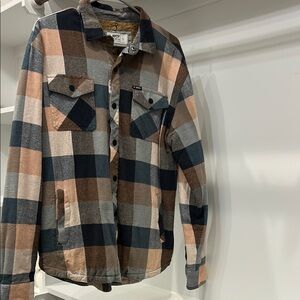 Vans Men's Casual Plaid Button Down Shirt - Black and Tan